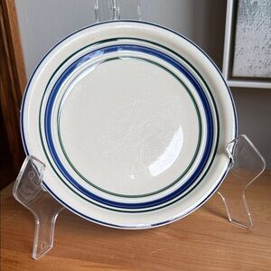Vintage Tienshan Country Crock Stoneware ONE Salad Plate Blue Green Stripe 7.75”
